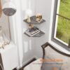 Homode Set of 2 Corner Floating Shelves with Cord Hole Rustic Grey