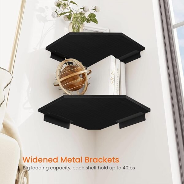 Homode Set of 2 Corner Floating Shelves with Wire Hole Black