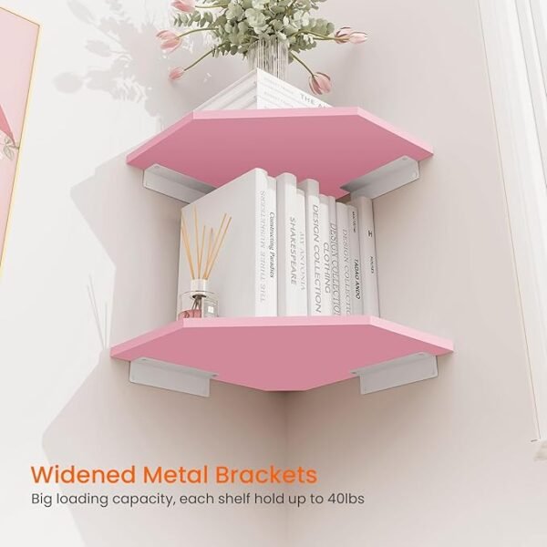 Homode Corner Wall Shelf with Cord Hole Pink