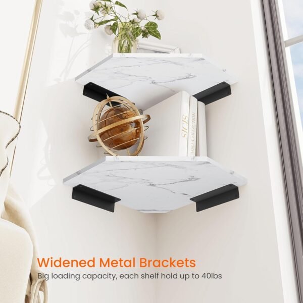 Homode Set of 2 Floating Corner Shelves with Wire Hole White Marble