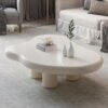 Small Coffee Table,Cream White Live Edge Coffee Table, Cute Cloud-Shape Coffee Table, Coffee Table with 4 Short Legs,Funky Contemporary Living Room Low Coffee Table for Sitting on The Floor