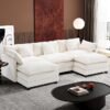Ihanherry 111.4" U Shaped Modern Cloud Sofa Modular Sectional Couch with 2 Ottoman, 5-Seat Chenille Deep Seat Sofa with Pillow for Living Room, Bedroom and Apartment, Beige