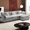 Ihanherry 111.4" L Shaped Modern Sofa Modular Sectional Cloud Couch with Ottoman, 4-Seat Chenille Deep Seat Sofa with Pillow for Living Room, Bedroom and Apartment, Grey