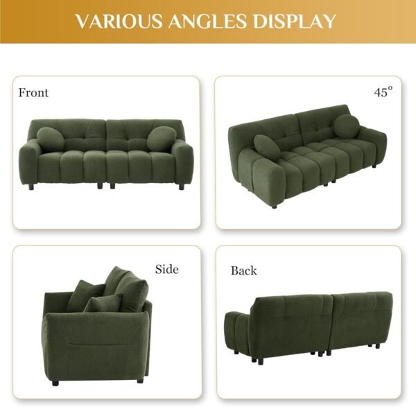 Boucle Cloud Sofa Couch, Comfy Deep Seat Sherpa Couch, 72.8" Overstuffed Cozy Teddy 2 Seat Marshmallow Couch with 2 Pillows, Oversized Loveseat Sofa for Living Room, Emerald Green