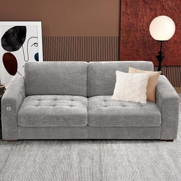 Ihanherry 89" Modern Sofa Cloud Couch, Chenille Deep Seat Sofa with Removable Cover for Living Room, Bedroom and Apartment, Grey