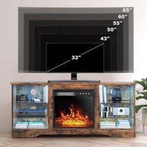 PUKAMI Fireplace TV Stand with 18" Fireplace Brown