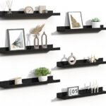 upsimples Floating Shelves for Wall, Wood Mounted Shelf Decor Storage Set of 6, for Bedroom, Living Room, Bathroom, Kitchen, 23.6 inch Long Picture Ledge, Black