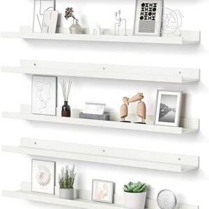 upsimples Floating Shelves for Wall, Wood Mounted Shelf Decor Storage Set of 6, for Bedroom, Living Room, Bathroom, Kitchen, 35.5 inch Long Picture Ledge, White