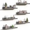 upsimples Floating Shelves for Wall, Wood Mounted Shelf Decor Storage Set of 6, for Bedroom, Living Room, Bathroom, Kitchen, Picture Ledge, Grey