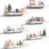 upsimples Floating Shelves for Wall, Wood Mounted Shelf Decor Storage Set of 6, for Bedroom, Living Room, Bathroom, Kitchen, Picture Ledge, Rustic White