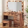 YITAHOME Makeup Vanity Set with Adjustable LED Mirror, Power Outlets, 4 Drawers, and Cushioned Stool, Ideal for Bedroom